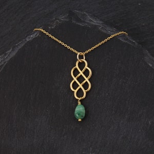 Celtic Love Knot Emerald Necklace Gold Jewelry Celtic Necklace Outlander Jewelry Scottish Gifts. Gold Necklace Birthstone Jewelry Bride Gift