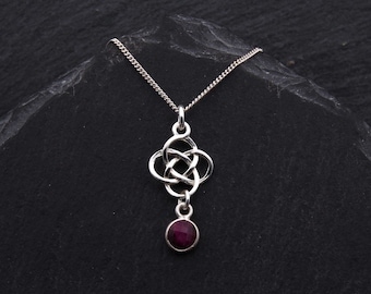 Celtic Ruby Necklace Sterling Silver Pendant Outlander Jewelry Celtic Necklace Scottish Jewelry. Gemstone July Birthstone Jewelry Bride Gift