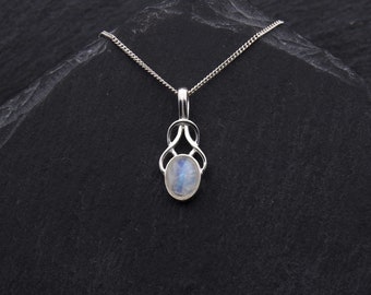 Celtic Knot Moonstone Necklace Sterling Silver Celtic Pendant Scottish Jewelry Outlander Gifts. Elven Necklace Witch Jewelry Birthday Gift