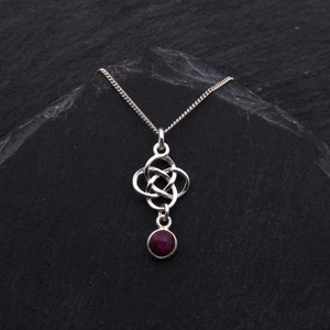 Celtic Ruby Necklace Sterling Silver Pendant Outlander Jewelry Celtic Necklace Scottish Jewelry. Gemstone July Birthstone Jewelry Bride Gift