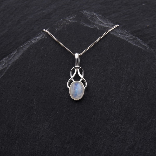 Celtic Knot Moonstone Necklace Sterling Silver Celtic Pendant Scottish Jewelry Outlander Gifts. Elven Necklace Witch Jewelry Birthday Gift