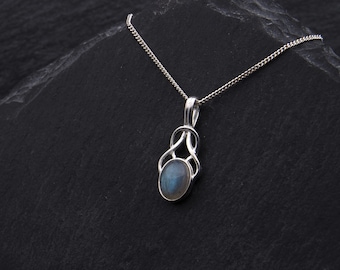 Celtic Knot Labradorite Necklace Sterling Silver Pendant Elven Necklace Witch Jewelry Gift. Celtic Necklace Outlander Jewelry Scottish Gifts