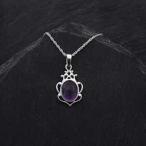 Amethyst Victorian Necklace Sterling Silver Chain. Edwardian Pendant February Birthstone Jewelry Gift. Amethyst Necklace Scottish Jewelry