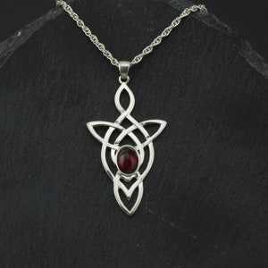 Celtic Trinity Love Knot Garnet Necklace Sterling Silver Pendant. Celtic Necklace Elven Jewelry Outlander Gifts. Many Gemstones Available