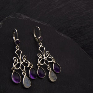 Mary Queen Of Scots Earrings Sterling Silver Moonstone Earrings Amethyst Jewelry. Filigree Earrings Renaissance Jewelry. Scottish Jewelry