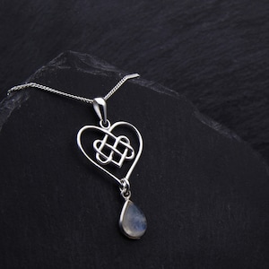 Celtic Heart Moonstone Necklace Sterling Silver Jewelry. Celtic Necklace Love Knot Jewelry. Heart Necklace Outlander Jewelry Scottish Gifts