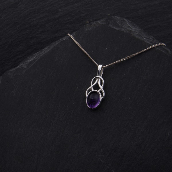 Celtic Knot Amethyst Necklace Sterling Silver Outlander Jewelry. Celtic Pendant Scottish Jewelry. Elven Necklace Witch Jewelry Birthday Gift