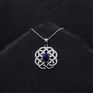 Celtic Shield Necklace Sterling Silver Lapis Lazuli Jewelry. Viking Pendant Scottish Jewelry Outlander Gifts. September Birthstone Necklace