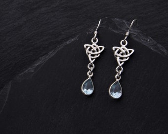 Orecchini celtici in argento Sterling 925, ipoallergenici, vintage, Trinity, nodo irlandese, regalo per donne, ragazze, compleanno, Argento, Opale