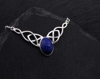 Lapis Lazuli Celtic Trinity Necklace Sterling Silver Lapis Lazuli Jewelry. Pagan Necklace Witch Jewelry Scottish Gifts. Birthstone Jewelry
