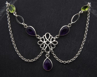 Victorian Suffragette Necklace Sterling Silver Feminist Jewelry. Amethyst Necklace Peridot Jewelry Scottish Gifts. Edwardian Celtic Jewelry