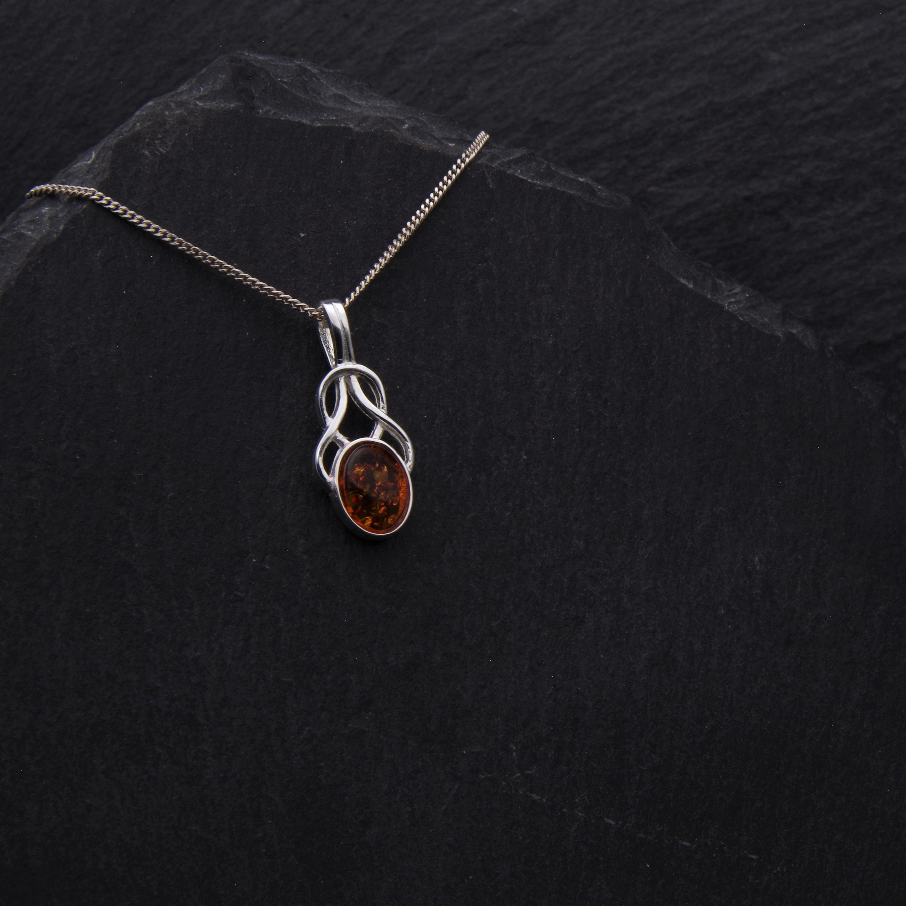 Celtic Knot Amber Necklace Sterling Silver Scottish Jewelry Etsy 日本