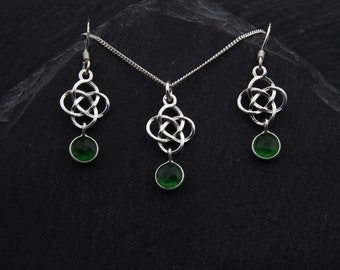 Celtic Green Jade Jewelry Set Sterling Silver. Emerald Green Jade Necklace Witch Earrings Outlander Jewelry. May Birthstone Jewelry Gift Set