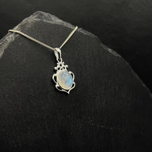 Victorian Moonstone Necklace Sterling Silver Scottish Jewelry. Edwardian Pendant Witch Jewelry. Victorian Necklace Summer Jewelry Outlander