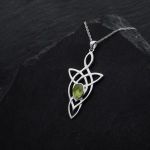 Peridot Necklace Celtic Trinity Love Knot Sterling Silver Pendant. Witch Necklace Elven Jewelry Wedding Gift. Other Gemstones Available