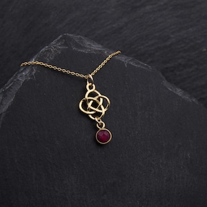 Collar de rubí celta de Outlander, joyería de oro vermeil. Collar celta, joyería de Outlander, regalos escoceses. Collar de oro, joyería con piedra natal de julio.