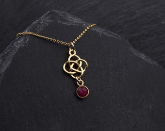 Outlander Celtic Ruby Necklace Gold Vermeil Jewelry. Celtic Necklace Outlander Jewelry Scottish Gifts. Gold Necklace July Birthstone Jewelry