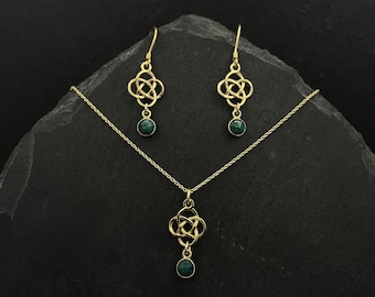 Celtic Birthstone Personalized Jewelry Set Gold Jewelry. Celtic Necklace Gemstone Earrings Outlander Jewelry. Gold Vermeil Wedding Jewelry