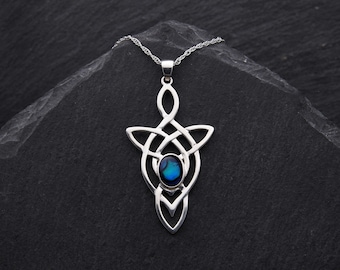Celtic Love Knot Blue Abalone Necklace Sterling Silver Witch Necklace Celtic Jewelry Outlander Gifts Elven Jewelry Other Gemstones Available