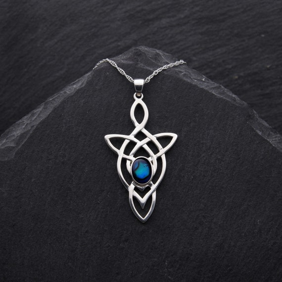 Celtic Love Knot Blue Abalone Necklace Sterling Silver Witch Necklace Celtic Jewelry Outlander Gifts Elven Jewelry Other Gemstones Available