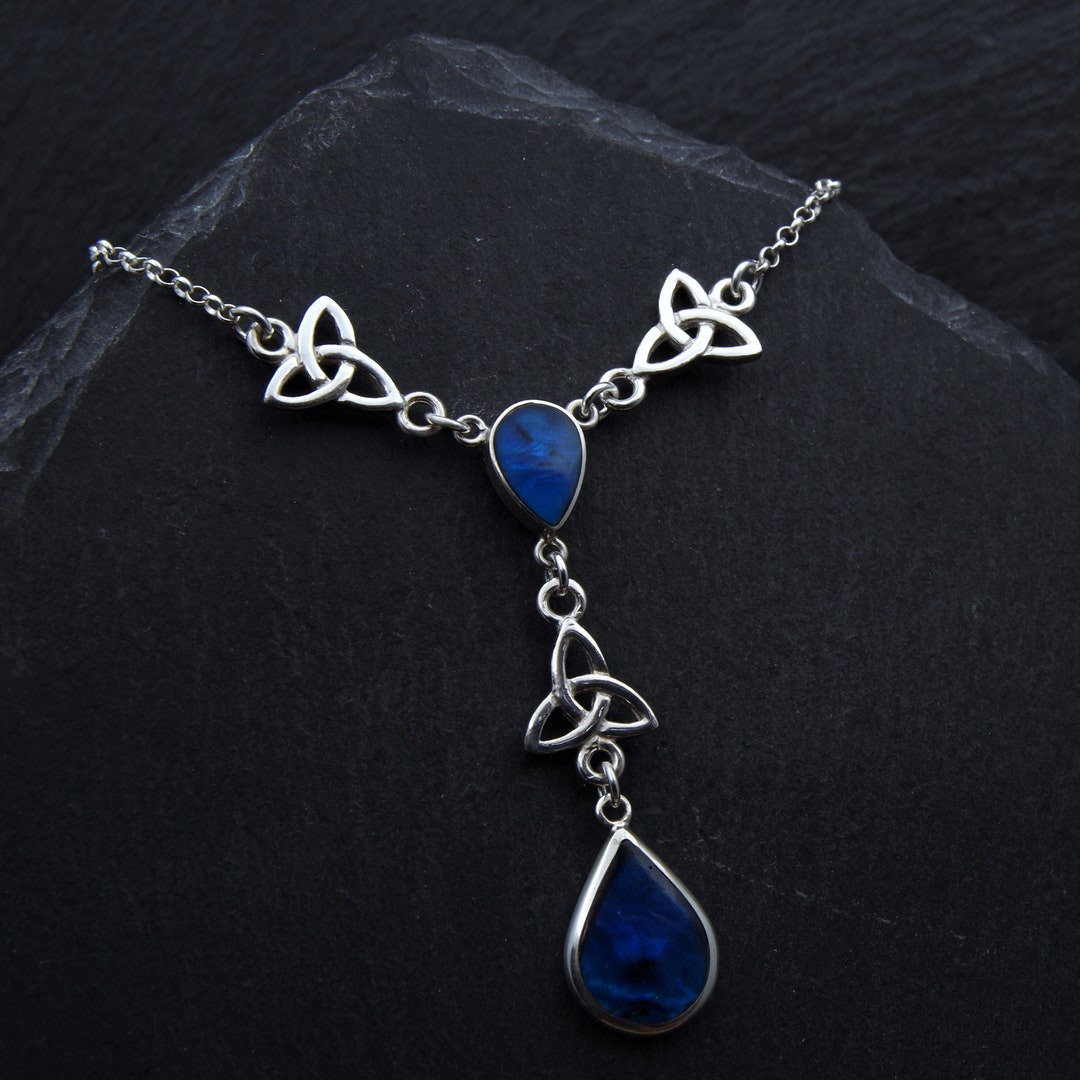 Triquetra Blue Abalone Shell Necklace Sterling Silver. Elven - Etsy UK