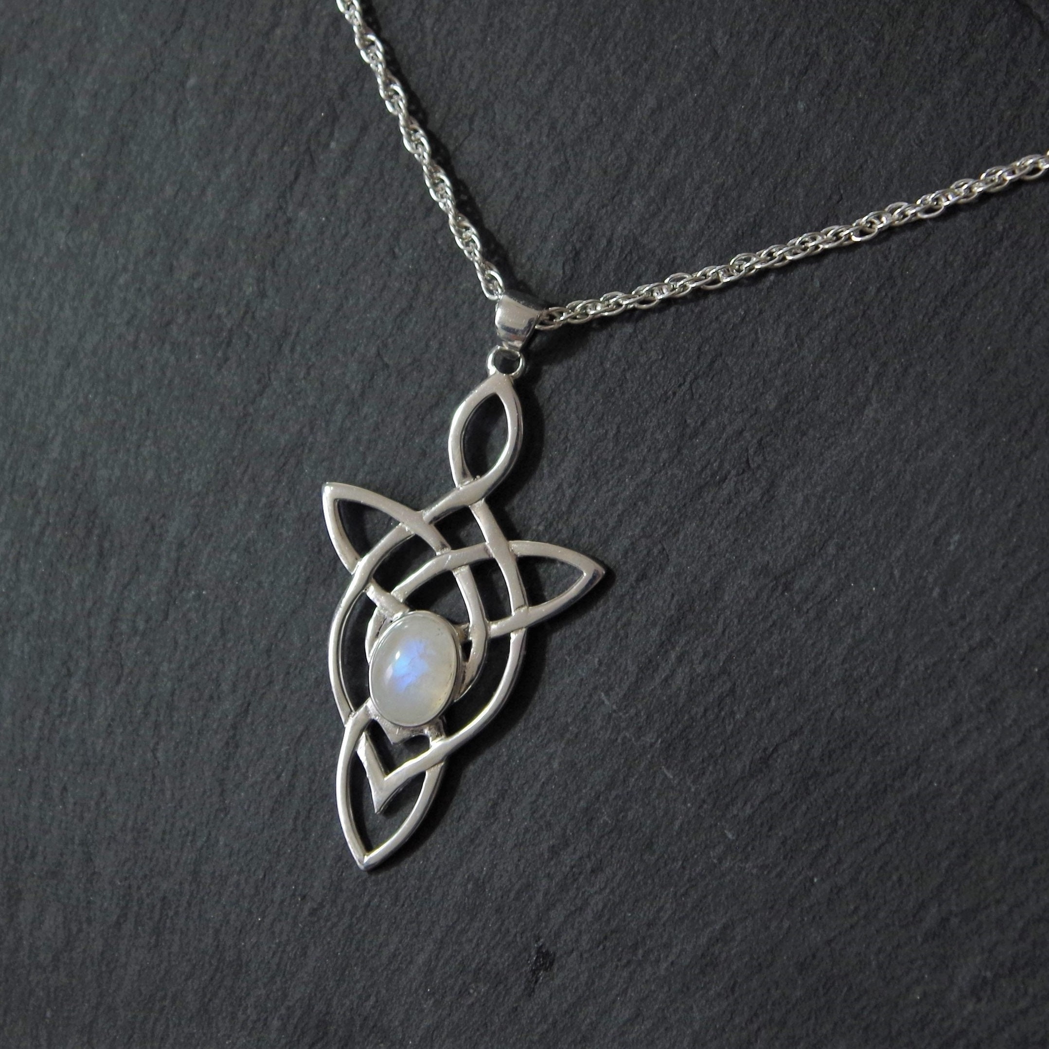 Celtic Trinity Love Knot Moonstone Necklace Sterling Silver Jewelry. Celtic Necklace Elven Jewelry Outlander Gifts Scottish Wedding