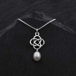 Celtic Pearl Necklace Sterling Silver Outlander Jewelry Wedding Gift. June Birthstone Necklace Celtic Love Knot Jewelry Scottish Gifts