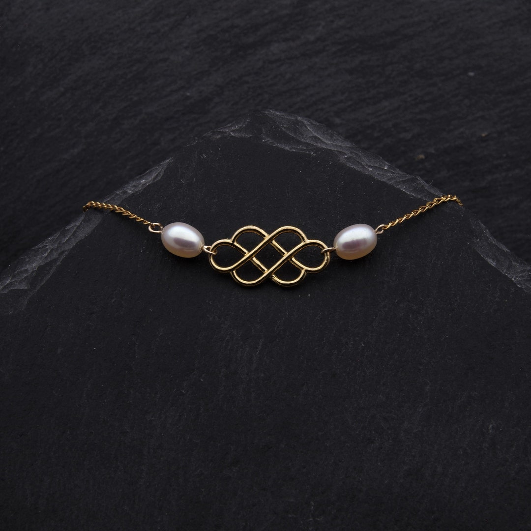 Celtic Love Knot Pearl Necklace Gold Jewelry Wedding Gift for Etsy