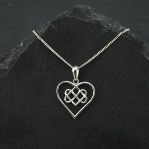 Celtic Heart Love Knot Necklace Sterling Silver Pendant and Chain. Outlander Inspired Jewelry Scottish Gift for Her