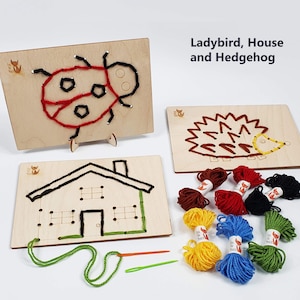 Kids Learn to Sew Kit with plastic needle Montessori sewing kit; Preschool sewing kit, First sewing skills for children kit