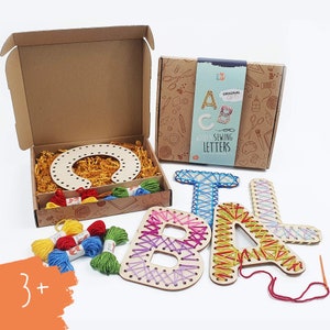 Kids Sewing Kit With Cardboard Cards to Learn to Sew for Beginners.  Montessori Homeschooling Fine Motor Skills. Christmas Stocking 
