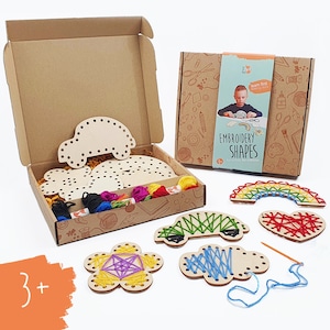 Kids Learn to Sew Kit with plastic needle Montessori sewing kit; Preschool Embroidery sewing kit, First sewing skills for children kit