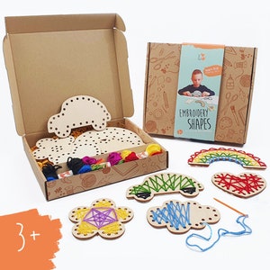 Kids Learn to Sew Kit with plastic needle Montessori sewing kit; Preschool Embroidery sewing kit, First sewing skills for children kit