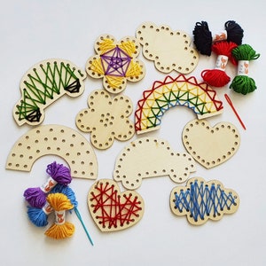 Kit de costura Montessori para niños con aguja de plástico, kit de costura para bordado preescolar, kit de primeras habilidades de costura para niños.