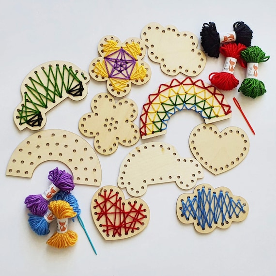 Kids Sewing Kit Beginner Sewing Kit for Children Aged 5-8 Montessori Paper Sewing  Kit for Children With 6 Cardboard Sewing Cards 