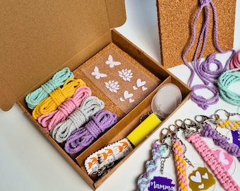 Beginners Macrame Keychain DIY Kit, Make your own set, Bridesmaid keychain macrame, beginner macrame diy kit tutorial, Personalized gifts