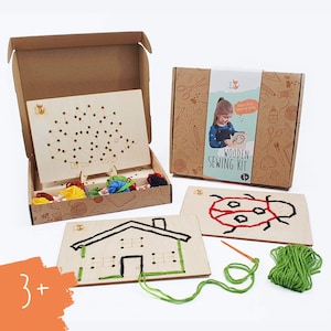 Kit per imparare a cucire per bambini con ago di plastica, kit da cucito Montessori; kit da cucito per la scuola materna, kit per le prime abilità di cucito per bambini