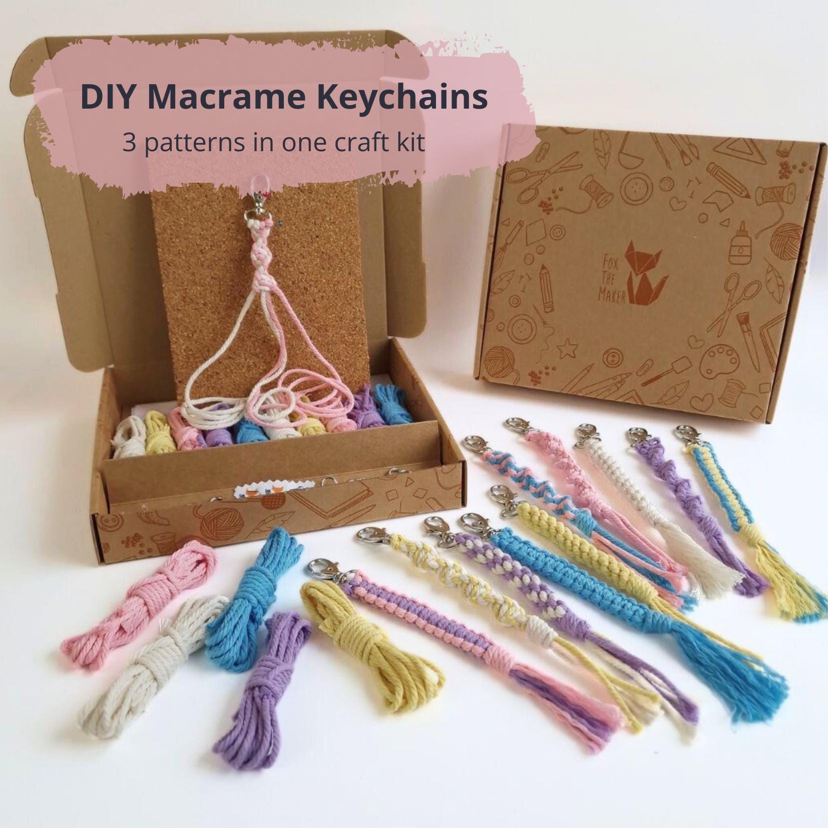 DIY Macrame Keychain Craft Kit for Beginners. Make your Own Keychain Macrame. Craft Project Gift for Teenagers Adults Tweens. Letterbox gift