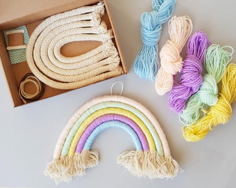 DIY Summer Rainbow Craft Kit Pastel Colors | Large Macrame Craft Kit Letterbox Beginner Fun Summer Craft Activity Box