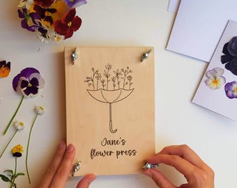 Wood Flower Press Personalized, Nature and Flower Lover Gift, Craft Kits for Kids and Adults, Custom Name Engraved Portable Flower Press Kit