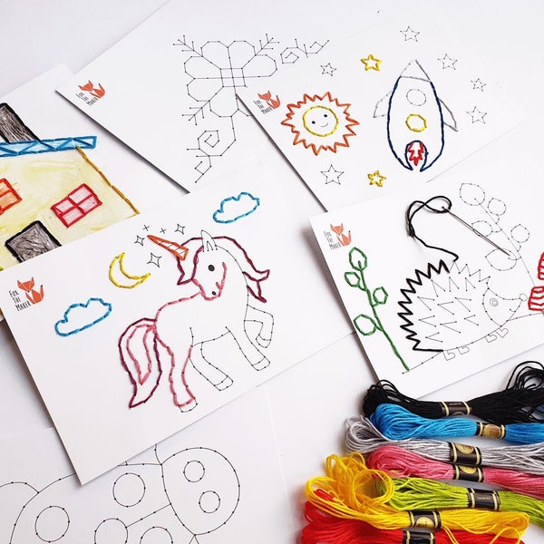 Kit de couture pour enfants avec cartes en carton pour apprendre à coudre pour les débutants. Montessori Homeschooling Motricité fine. Bas de Noël