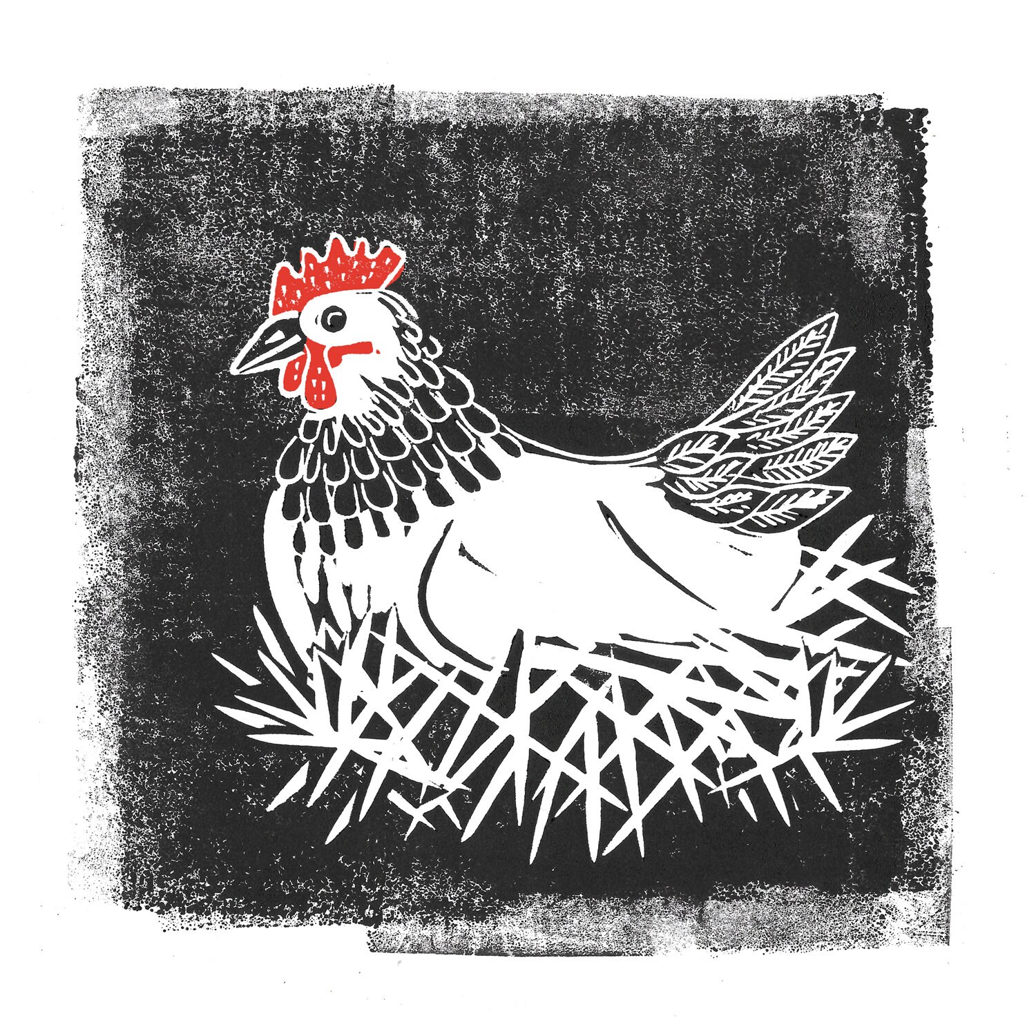 Chicken Lino Print Giclee Etsy