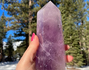 Large light purple amethyst tower, stone wand, Amethyst crystal, purple stone, February birthstone
