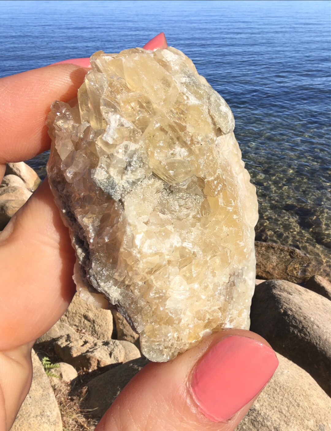 Rare calcite shell, golden calcite crystals, rock collection, rocks and ...