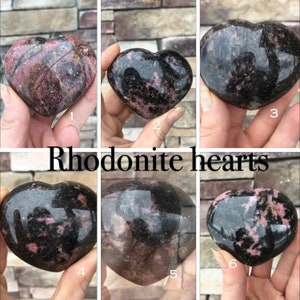 Rhodonite puffy heart, stone heart, crystal hearts, sallysgemtreasures, rocks for home image 1