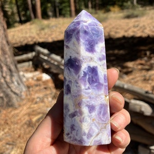 Chevron amethyst obelisk, tower, stone wand, Amethyst crystal, purple stone