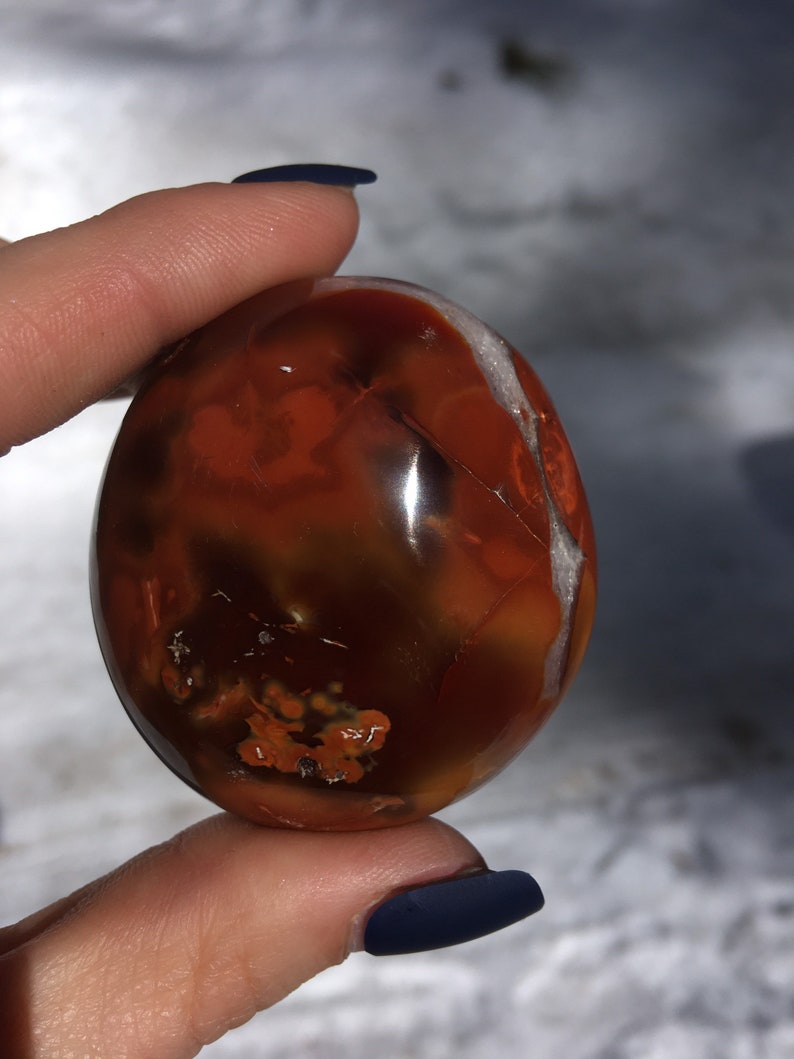 Carnelian palm stones, crystal palm stone, large orange and red stone, polished stones CA10