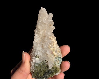 Epidote and Quartz, crystal specimen, green crystals, sallysgemtreasures