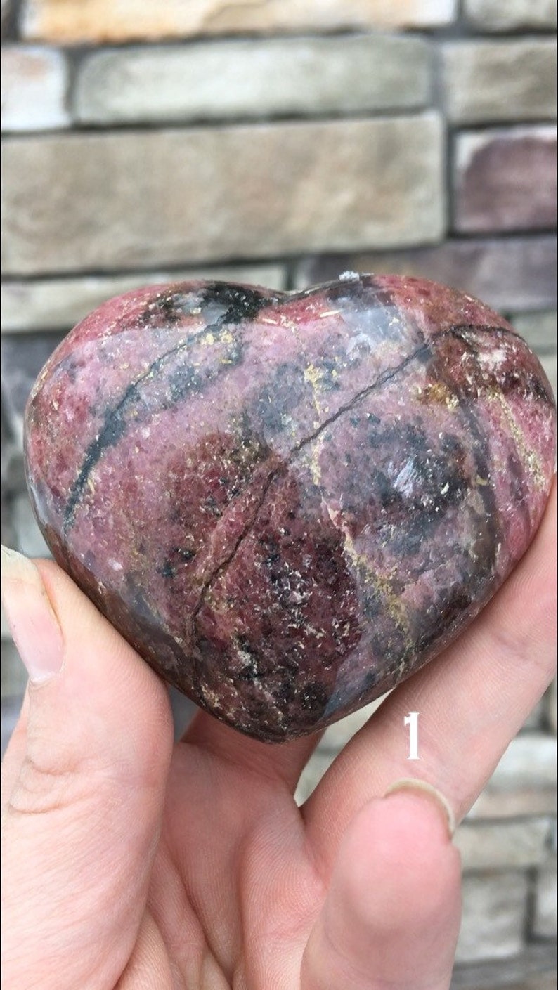 Rhodonite puffy heart, stone heart, crystal hearts, sallysgemtreasures, rocks for home 1