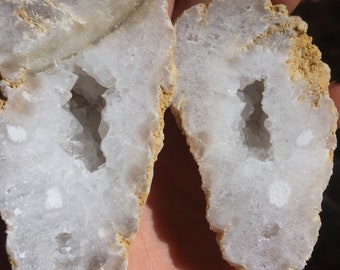 Sugar crystal geode pair, sparkly crystal geode, natural stones